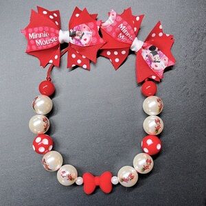 Minnie Mouse Necklace and Hair bow bundle